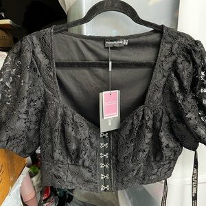 NWT PRETTYLITTLETHING size 12 Black Lace Crop Top